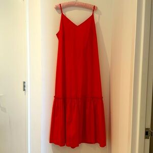Red maxi dress with cutout back and tie